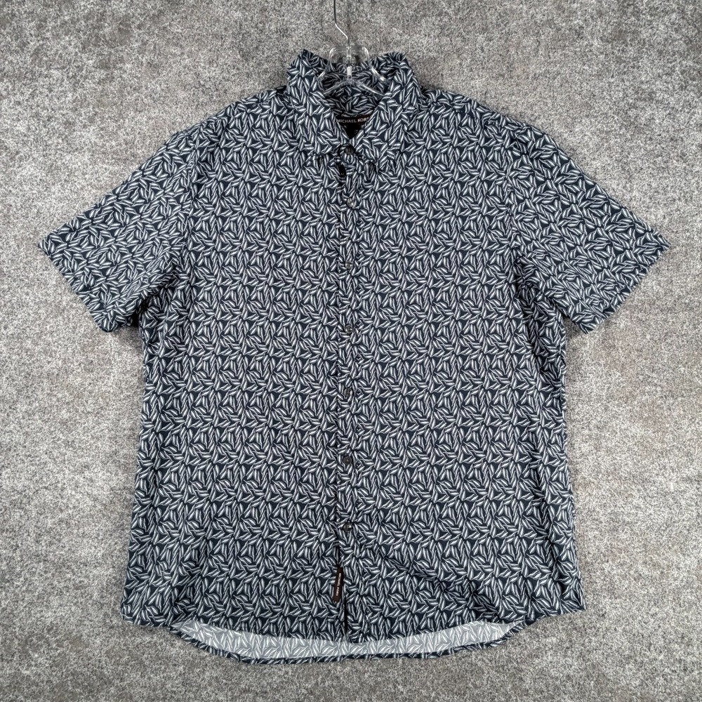 Michael Kors Button-Down Shirt Mens XL Navy Micro Floral Short-Sleeve Slim-Fit